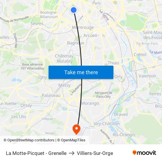 La Motte-Picquet - Grenelle to Villiers-Sur-Orge map