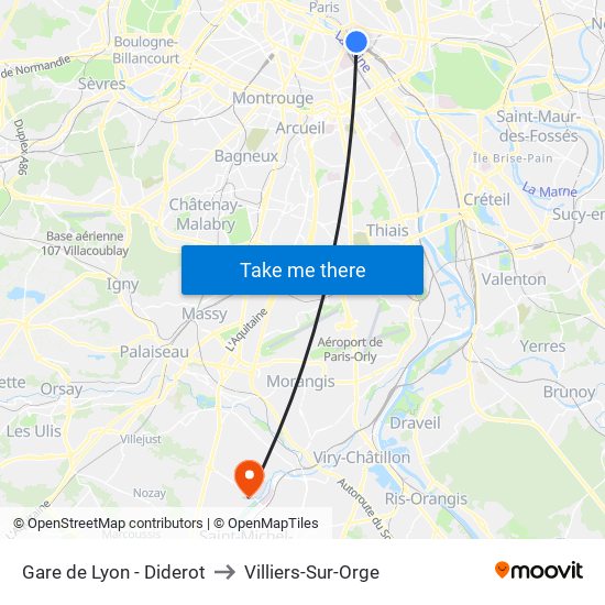 Gare de Lyon - Diderot to Villiers-Sur-Orge map