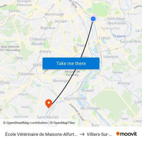 École Vétérinaire de Maisons-Alfort - Métro to Villiers-Sur-Orge map