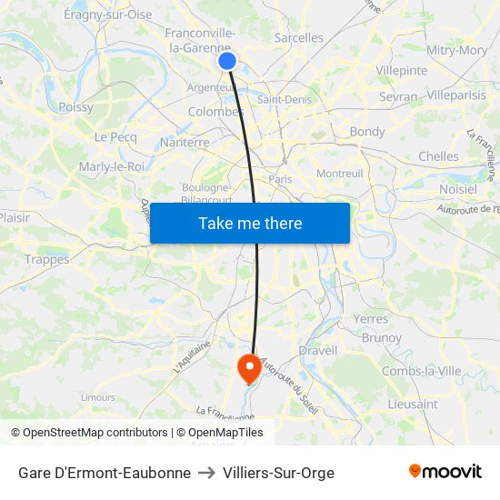 Gare D'Ermont-Eaubonne to Villiers-Sur-Orge map