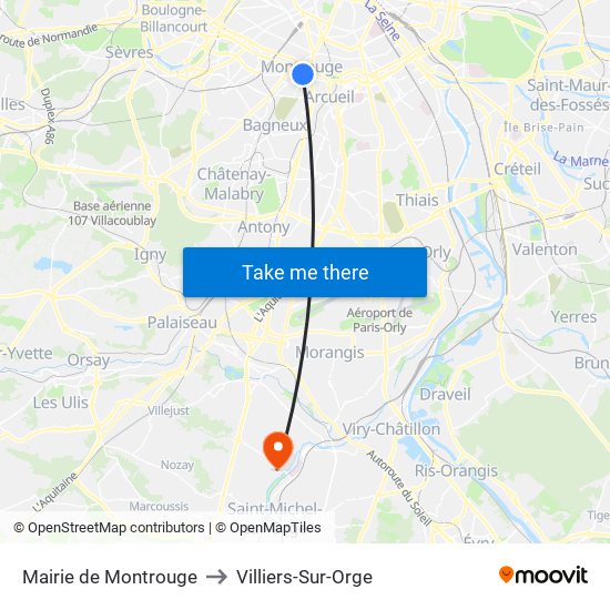 Mairie de Montrouge to Villiers-Sur-Orge map