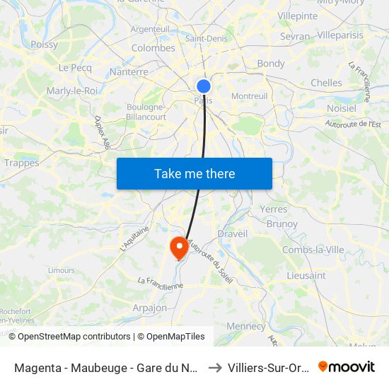 Magenta - Maubeuge - Gare du Nord to Villiers-Sur-Orge map