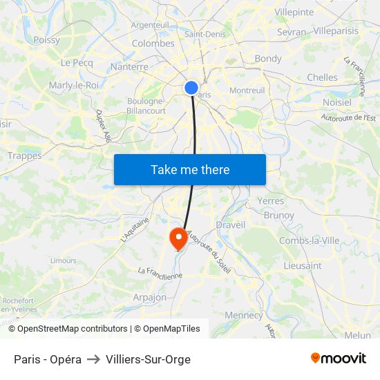 Paris - Opéra to Villiers-Sur-Orge map