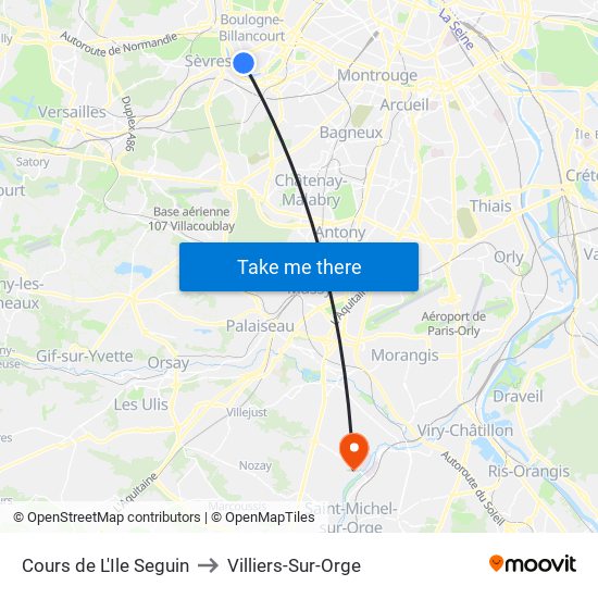 Cours de L'Ile Seguin to Villiers-Sur-Orge map