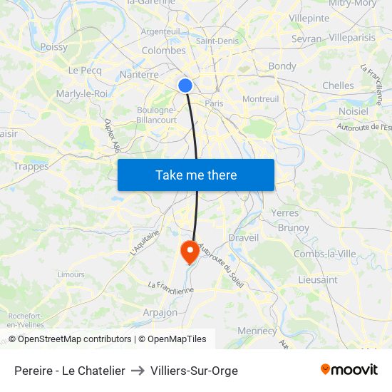 Pereire - Le Chatelier to Villiers-Sur-Orge map