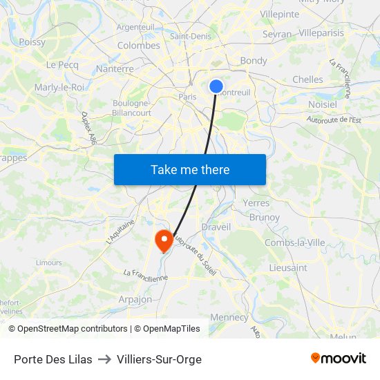 Porte Des Lilas to Villiers-Sur-Orge map