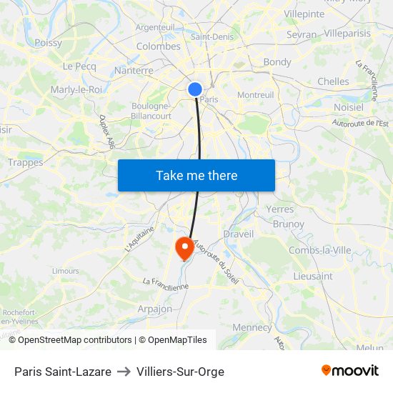 Paris Saint-Lazare to Villiers-Sur-Orge map