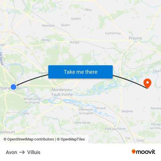 Avon to Villuis map
