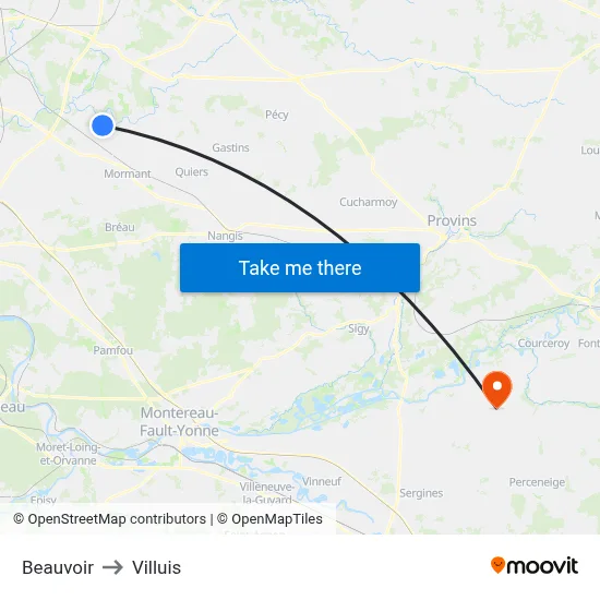 Beauvoir to Villuis map