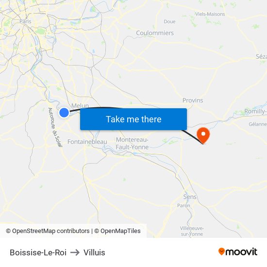 Boissise-Le-Roi to Villuis map