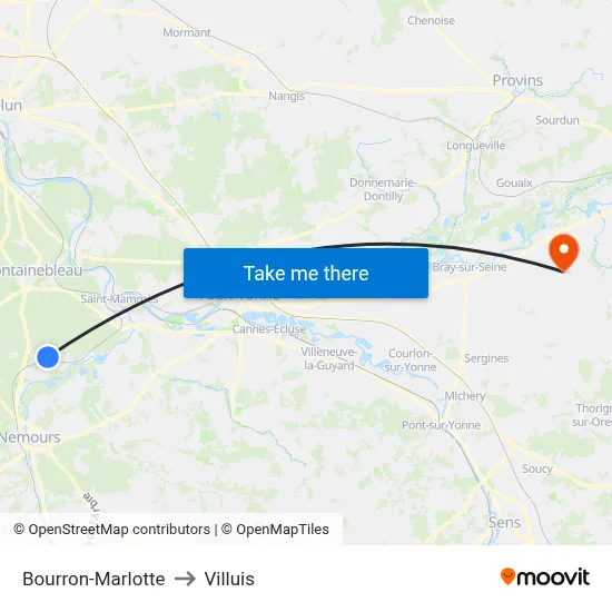 Bourron-Marlotte to Villuis map