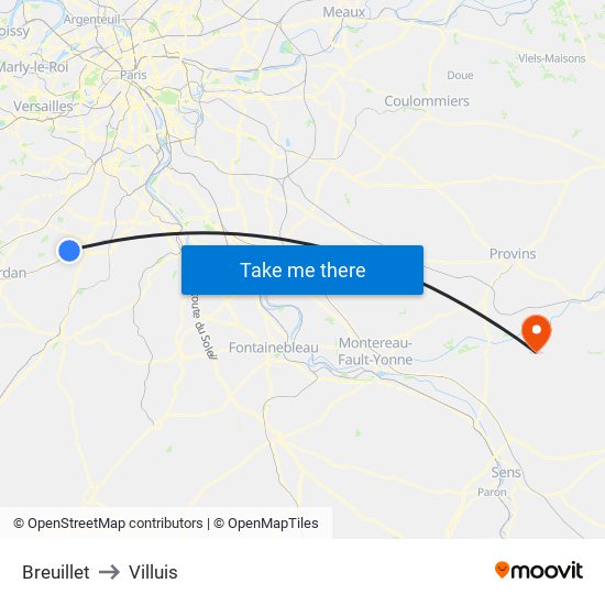 Breuillet to Villuis map