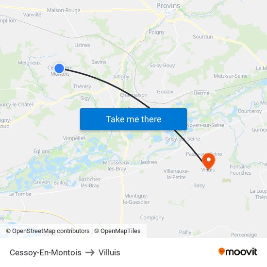 Cessoy-En-Montois to Villuis map