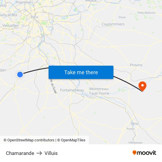 Chamarande to Villuis map