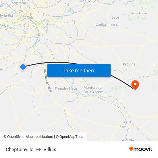 Cheptainville to Villuis map