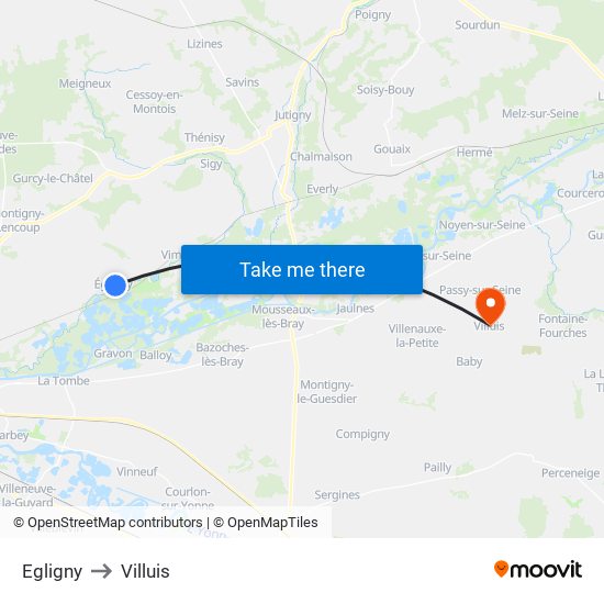 Egligny to Villuis map