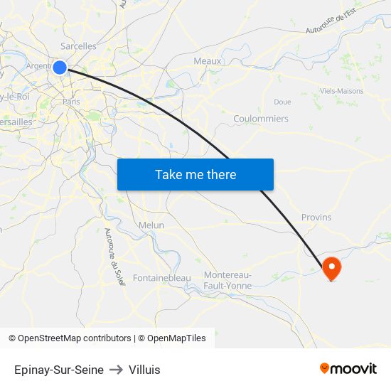 Epinay-Sur-Seine to Villuis map