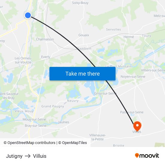 Jutigny to Villuis map