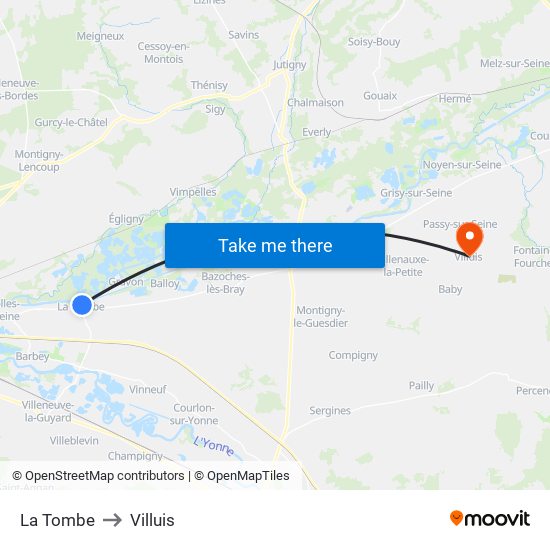 La Tombe to Villuis map