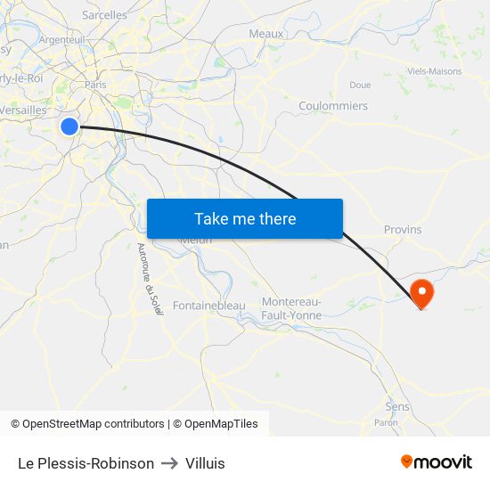 Le Plessis-Robinson to Villuis map