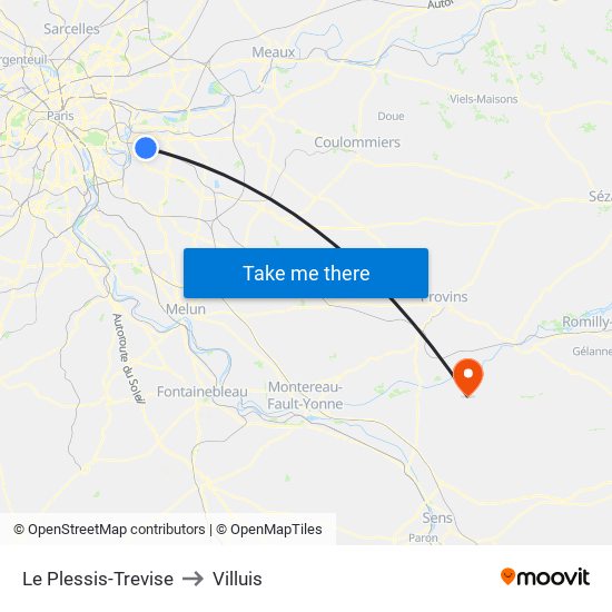 Le Plessis-Trevise to Villuis map