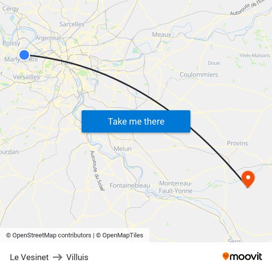 Le Vesinet to Villuis map