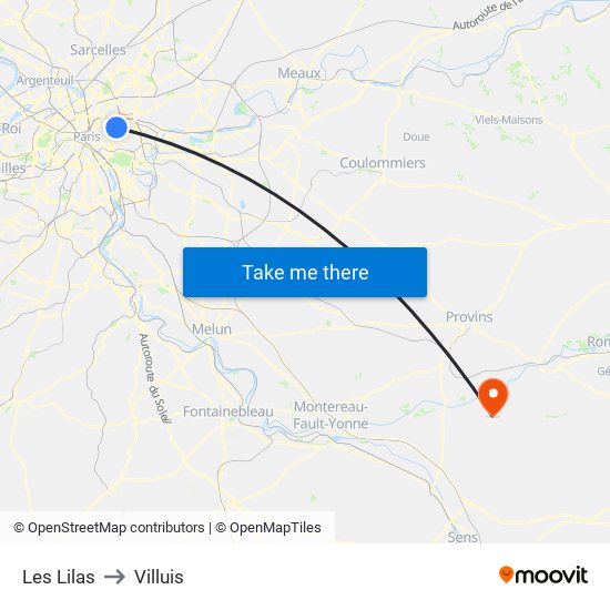 Les Lilas to Villuis map