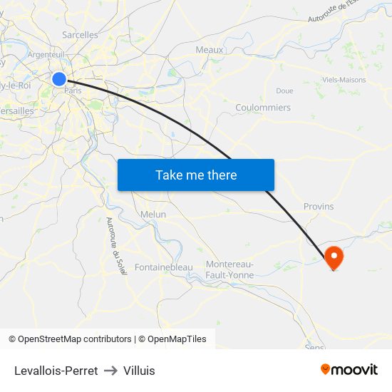 Levallois-Perret to Villuis map