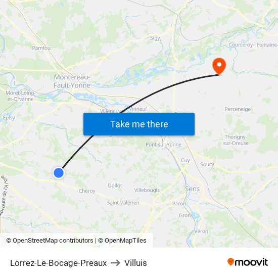 Lorrez-Le-Bocage-Preaux to Villuis map