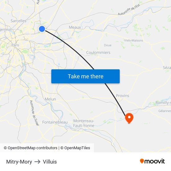 Mitry-Mory to Villuis map