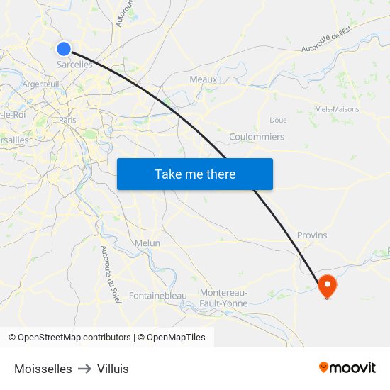 Moisselles to Villuis map