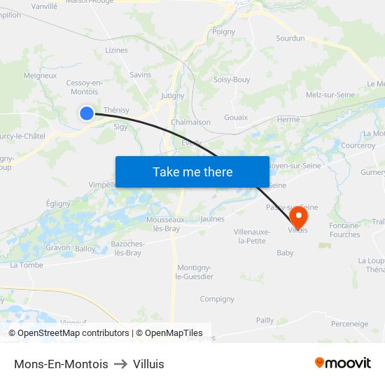Mons-En-Montois to Villuis map