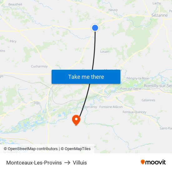 Montceaux-Les-Provins to Villuis map