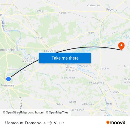 Montcourt-Fromonville to Villuis map