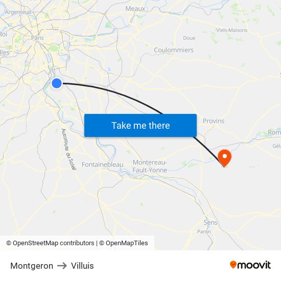 Montgeron to Villuis map