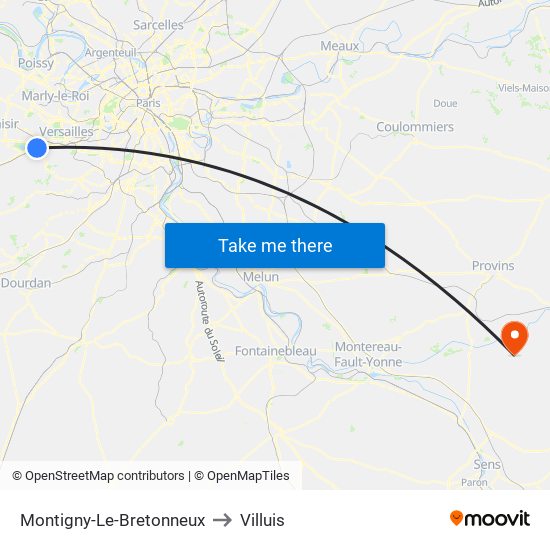Montigny-Le-Bretonneux to Villuis map