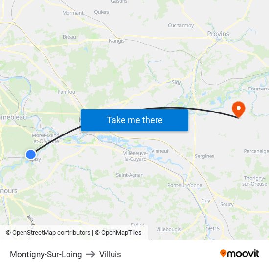 Montigny-Sur-Loing to Villuis map