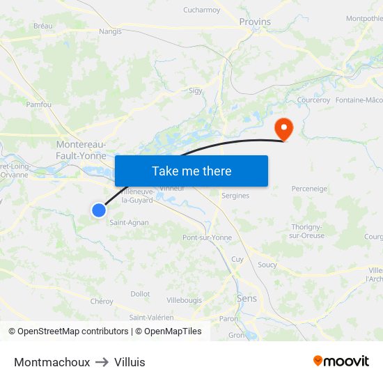 Montmachoux to Villuis map