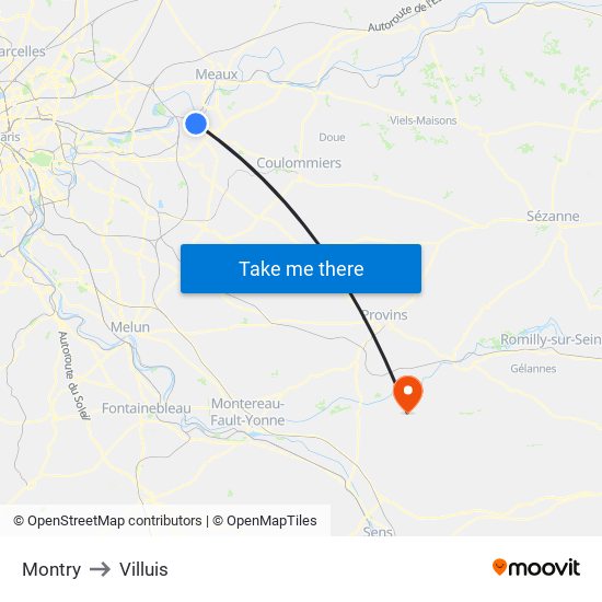 Montry to Villuis map
