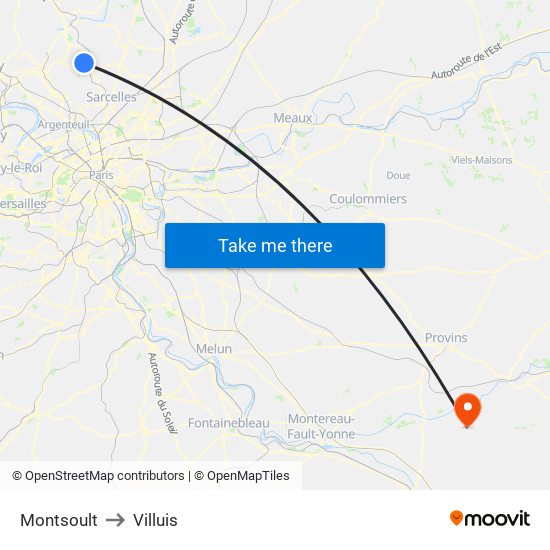 Montsoult to Villuis map