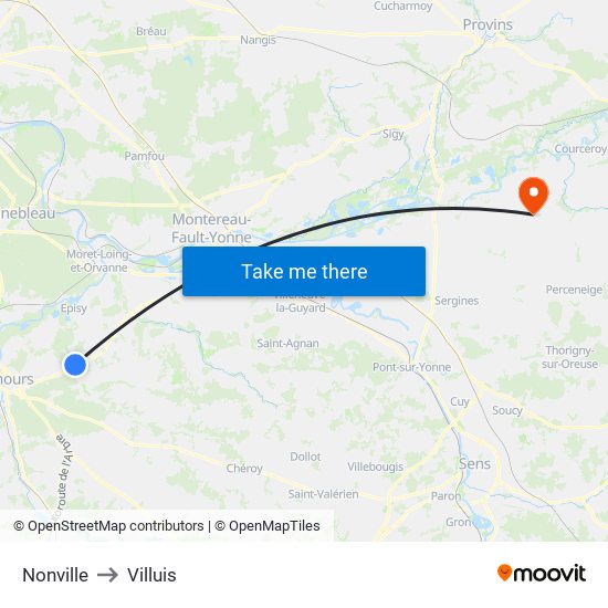 Nonville to Villuis map