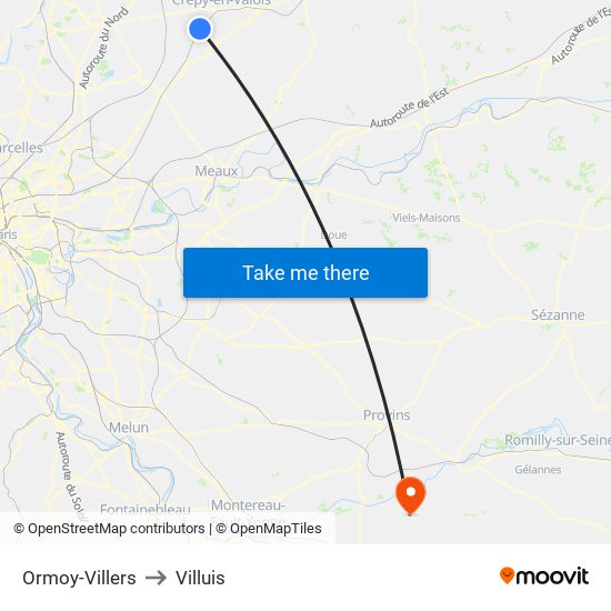 Ormoy-Villers to Villuis map