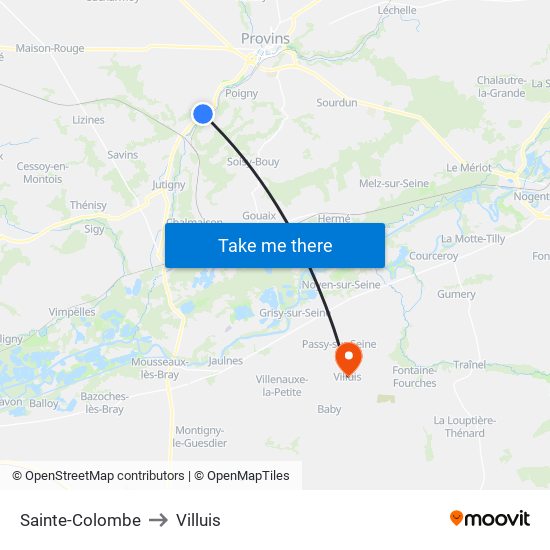 Sainte-Colombe to Villuis map