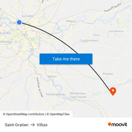 Saint-Gratien to Villuis map