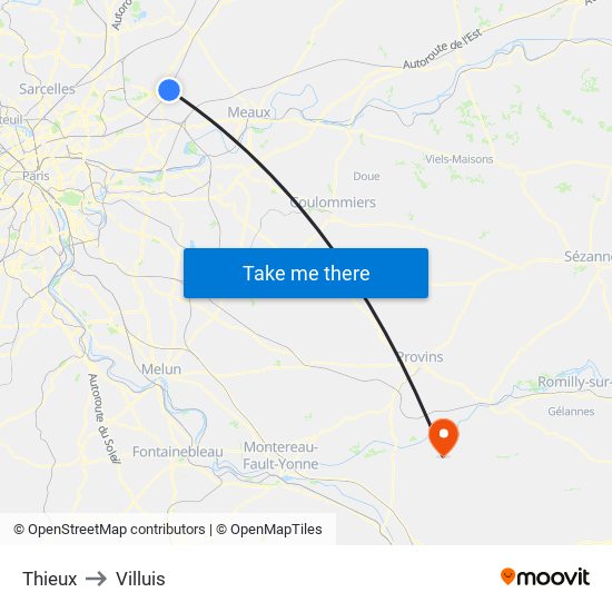 Thieux to Villuis map