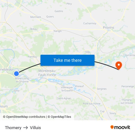Thomery to Villuis map