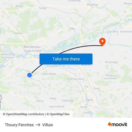 Thoury-Ferottes to Villuis map