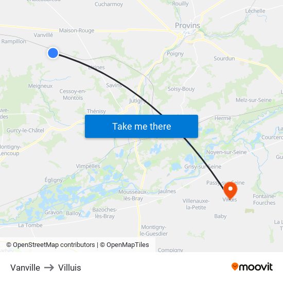 Vanville to Villuis map