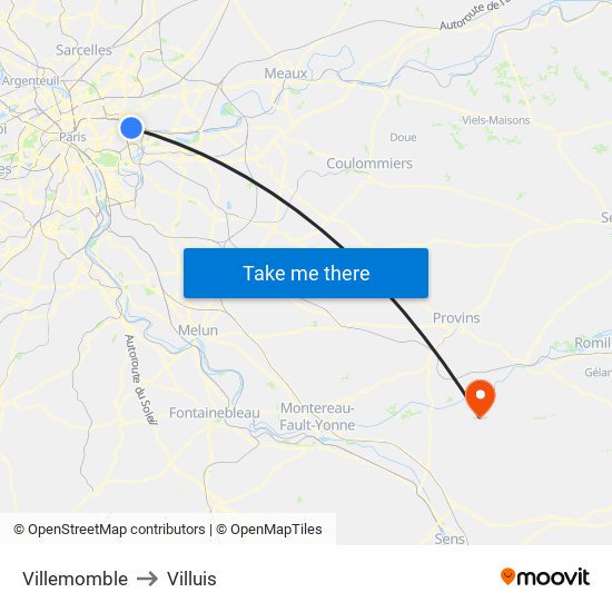 Villemomble to Villuis map