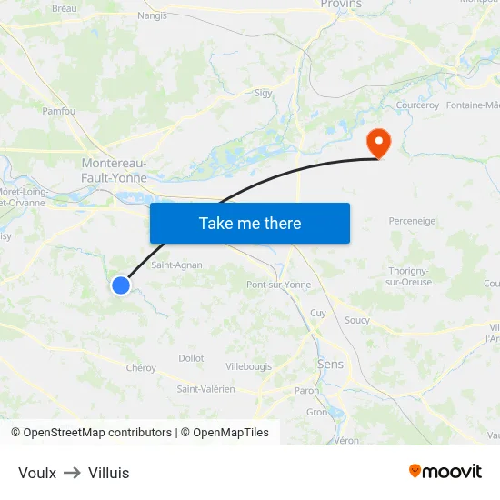 Voulx to Villuis map